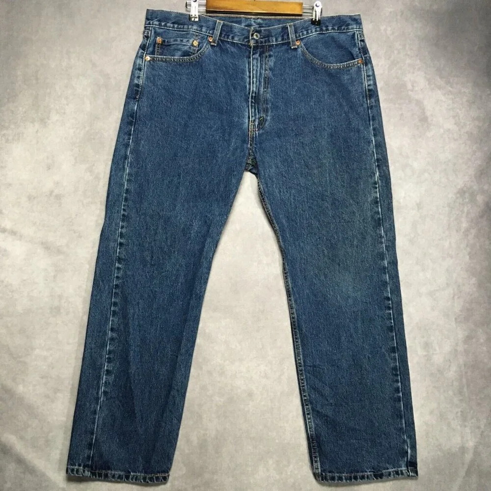 Levis Mens 505 Regular Fit Blue Jeans size 40x30 Cotton Denim Pants Copper Rivet